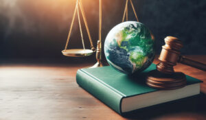 International Law and Environment Law.Green World and gavel on a