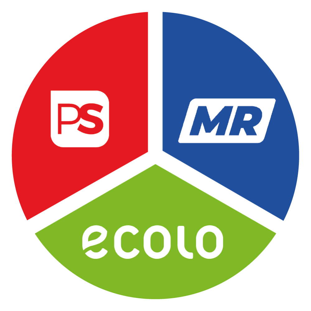 Symbole d'une coalition entre les partis : PS, MR et ecolo